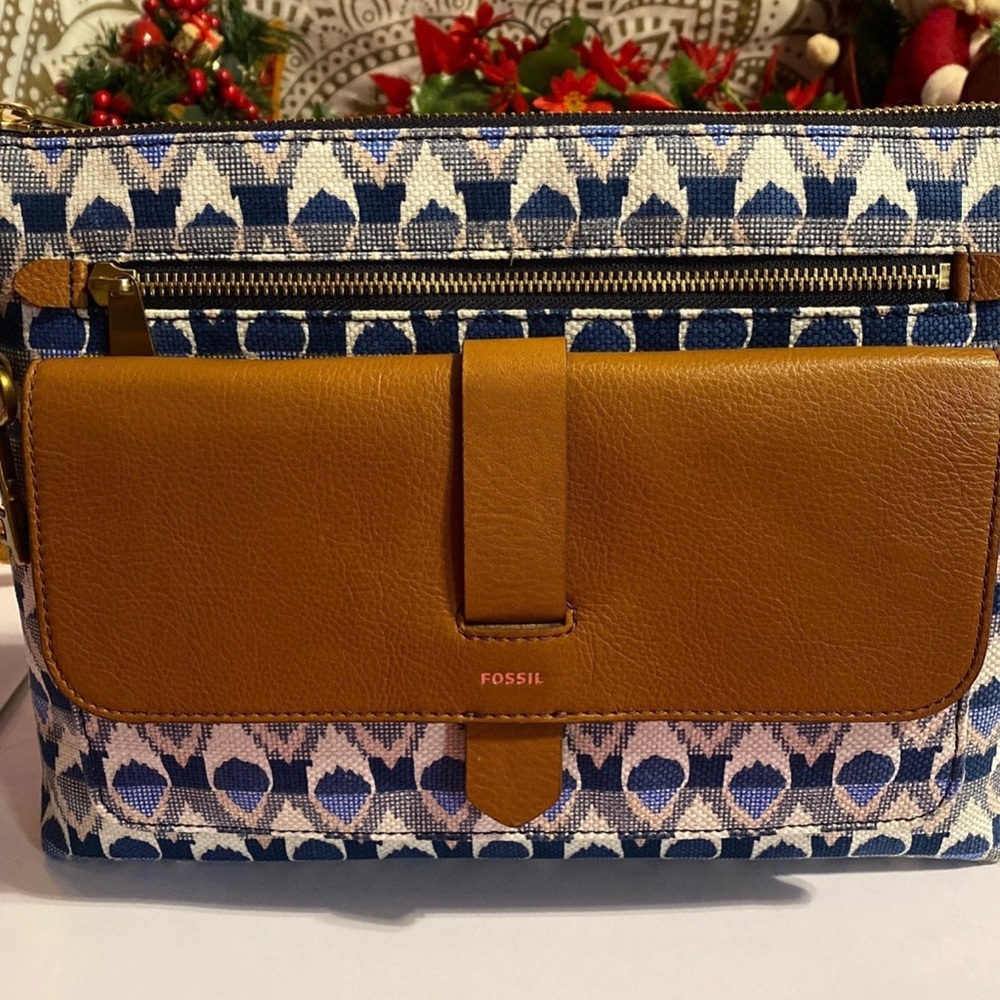 Fossil Kinley Crossbody Blue Print